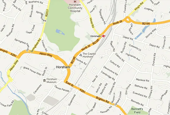 Map for Horsham in West Sussex